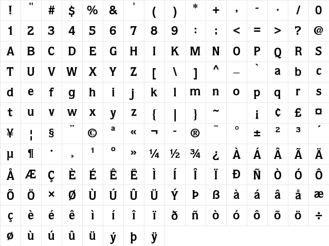 ITC Quorum Std Bold Character Map