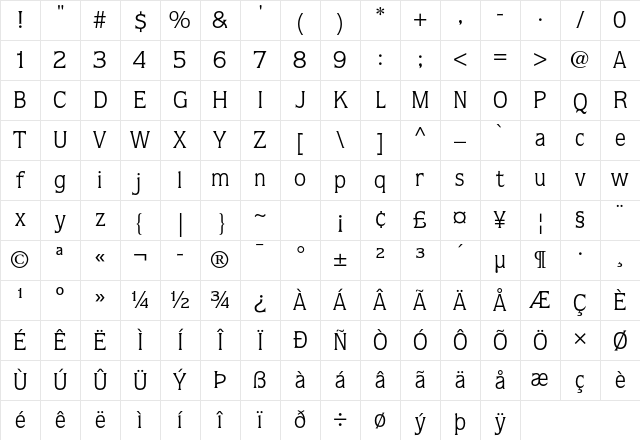 ITC Quorum Std Book Character Map ITC Quorum Std Book Character Map