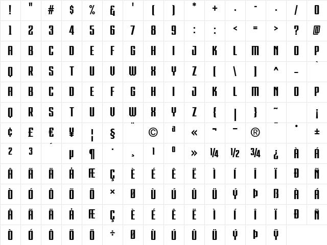 RACE1 KONKRETE CONND NCV Regular Character Map RACE1 KONKRETE CONND NCV Regular Character Map