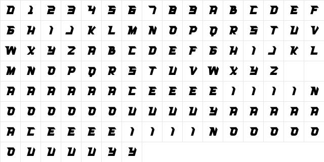 RACE SPACE REGULAR 1 Character Map