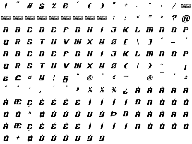 Racing Power DEMO Italic Character Map