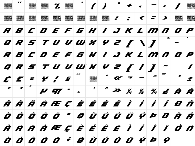 Racing Energy Regular Character Map