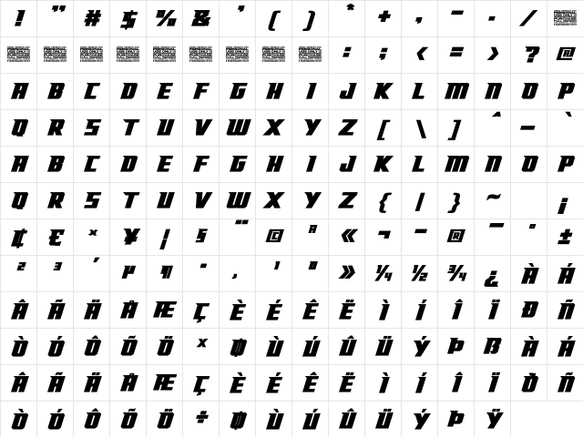 Racing Foner Personal Use Only Bold Character Map