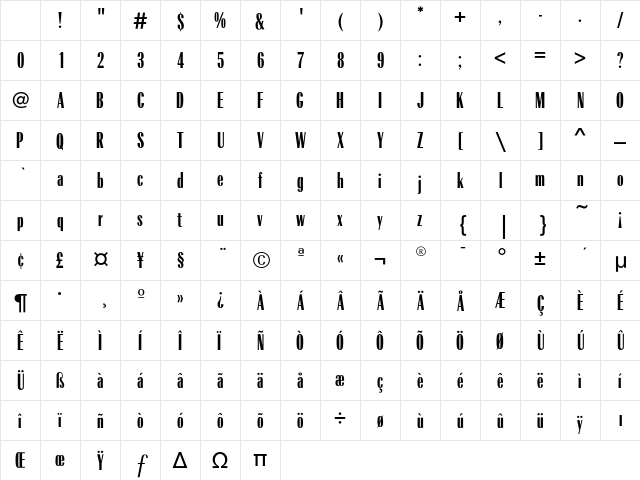RadiantEFDisplay CondNo5 Character Map RadiantEFDisplay CondNo5 Character Map