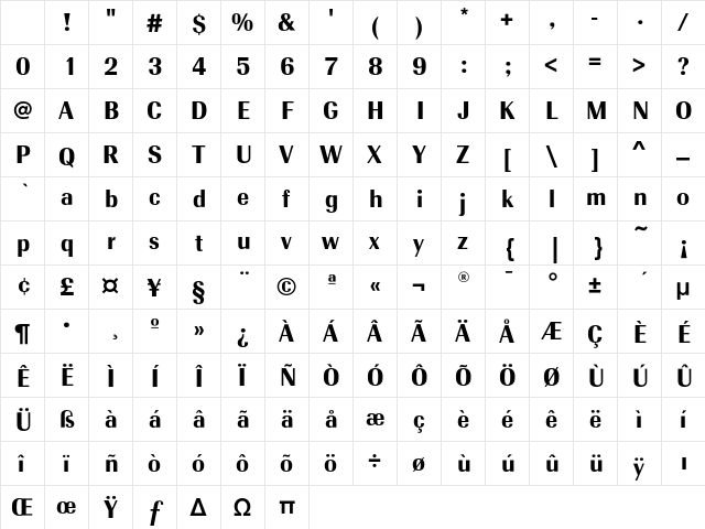 RadiantEFText Bold Character Map