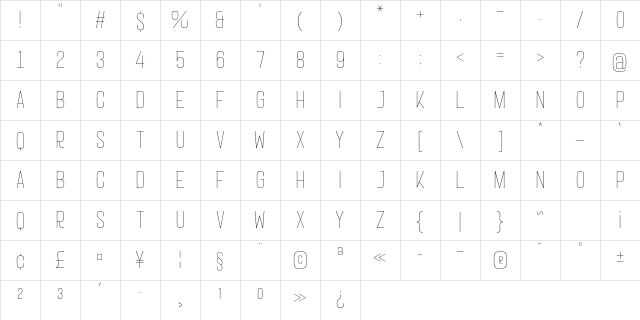Ragnear Thin Character Map