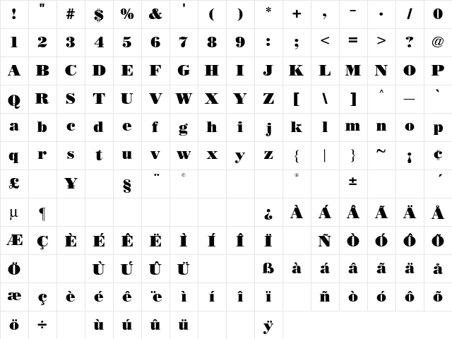 BODIDLYbold Regular Character Map
