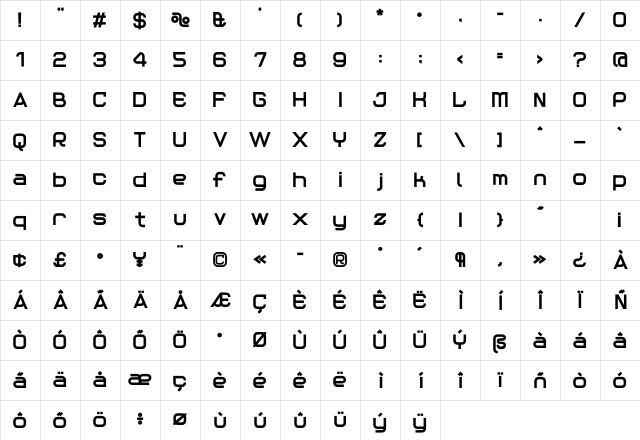 Reaction UltraLight Regular Character Map