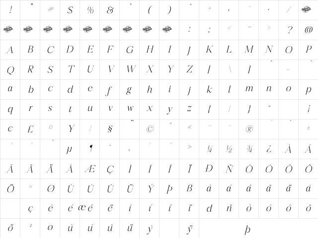 Realife Moment DEMO VERSION Italic Character Map