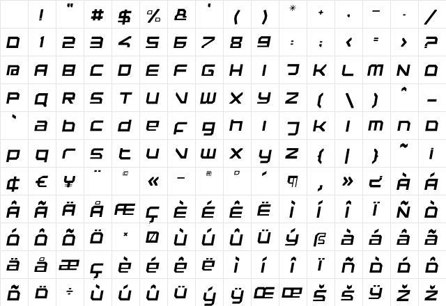 Rebirth Italic Character Map Rebirth Italic Character Map