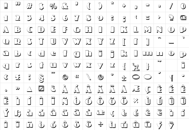 Koloss Shadow Regular Character Map