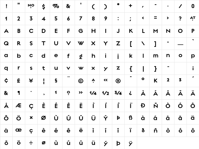 Regulator Bold Character Map
