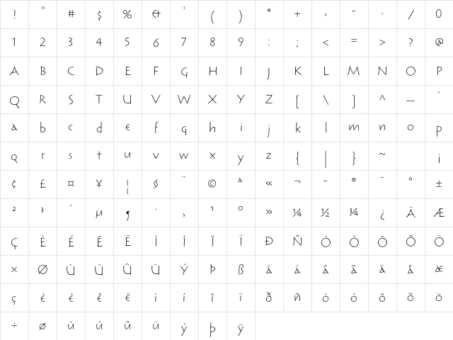 Reliq Std Light Calm Character Map Reliq Std Light Calm Character Map