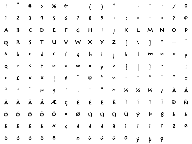 Reliq Std Semibold Calm Character Map