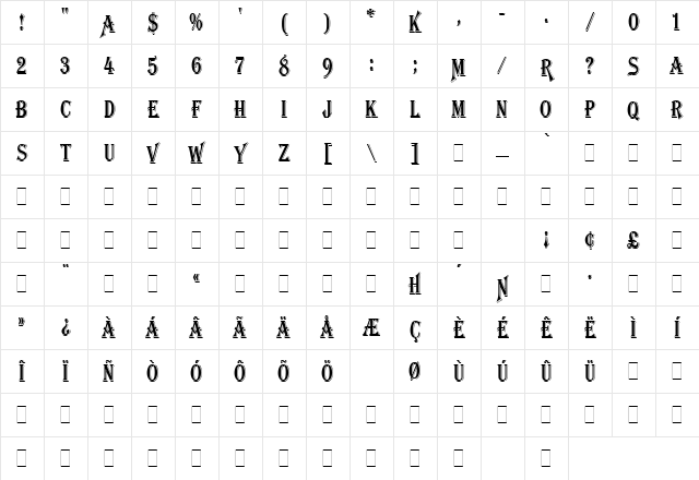 Algerian Condensed LET Plain Character Map