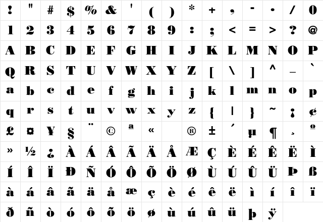 Bodoni-Poster Regular Character Map