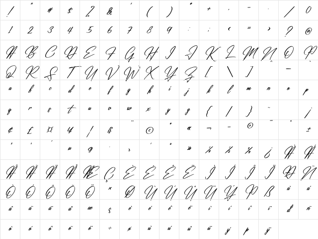 Renatta Signature Italic Character Map