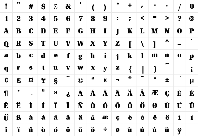 RenaultEF Bold Character Map