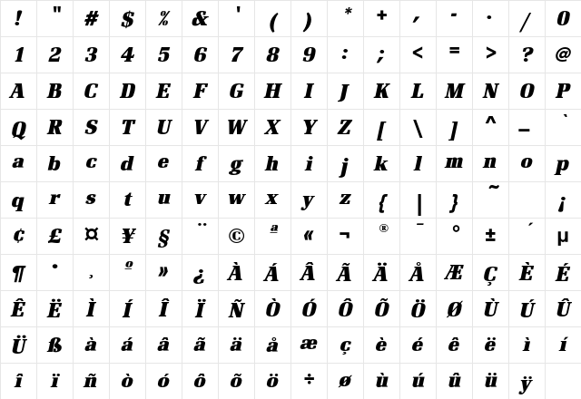 RenaultEF BoldItalic Character Map