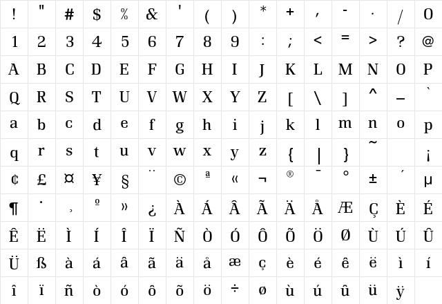 RenaultEF Light Character Map