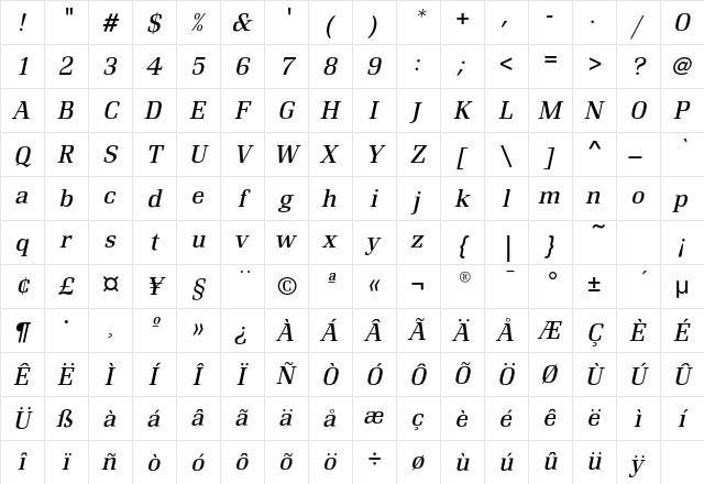 RenaultEF LightItalic Character Map