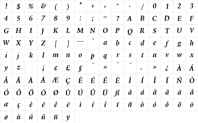 Lexicon No1 Italic C Tab Character Map