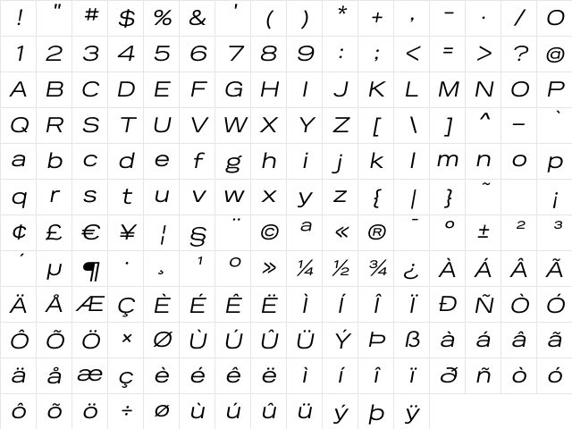 Reservation Wide Oblique Character Map