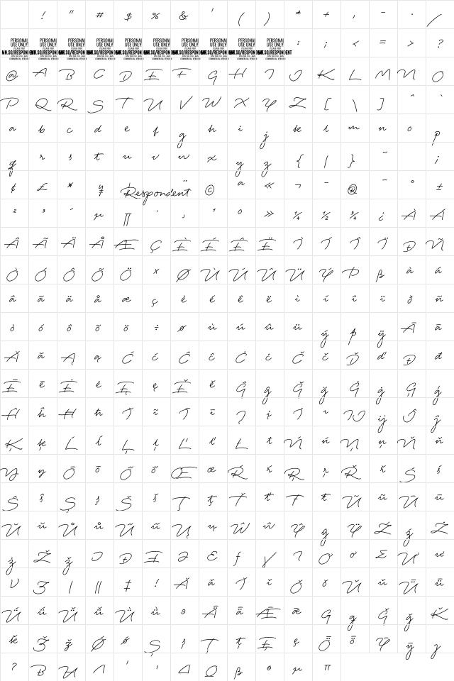 Respondent PERSONAL USE ONLY Medium PERSONAL USE ONLY Regular Character Map Respondent PERSONAL USE ONLY Medium PERSONAL USE ONLY Regular Character Map