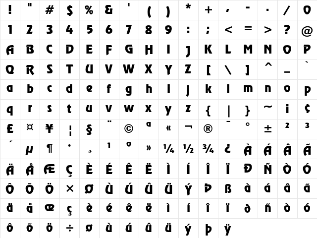 Revue Regular Character Map