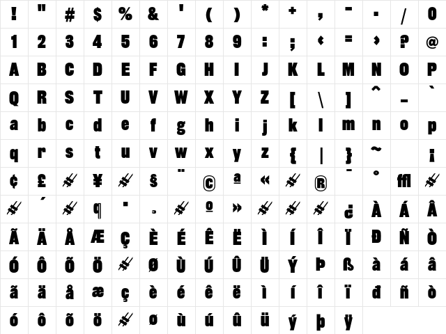 Rhode BoldCondensed Character Map Rhode BoldCondensed Character Map