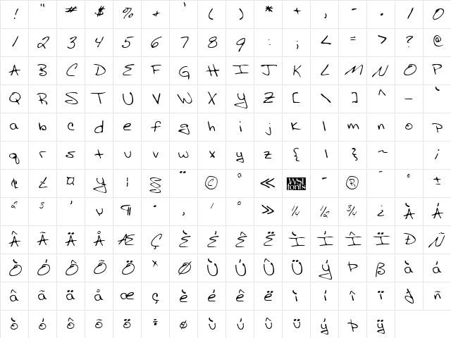 AdamsHand Regular Character Map AdamsHand Regular Character Map