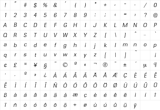 Rochester-LightIta Regular Character Map