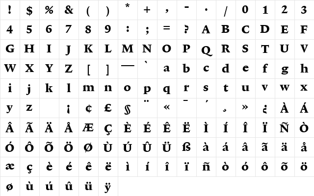 Lexicon No1 Roman E Tab Character Map