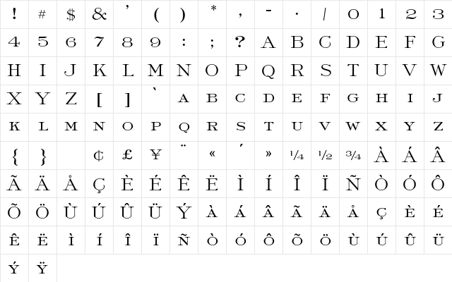 Roman Light AT Regular Character Map