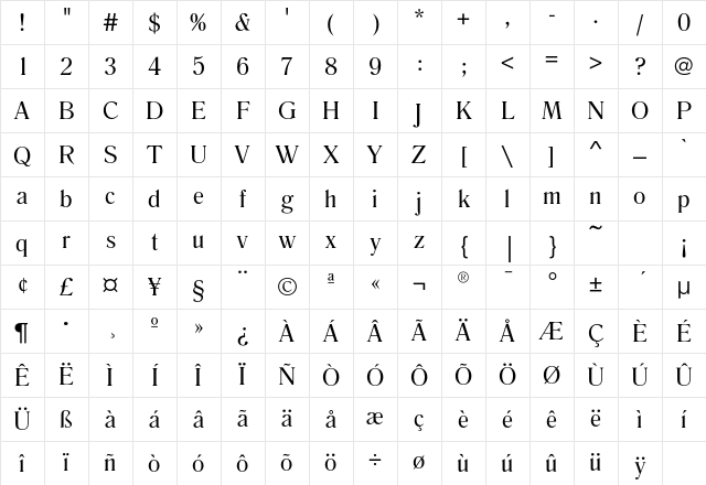 RomanaEF-Book Regular Character Map