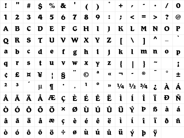 Romic Std Extra Bold Character Map