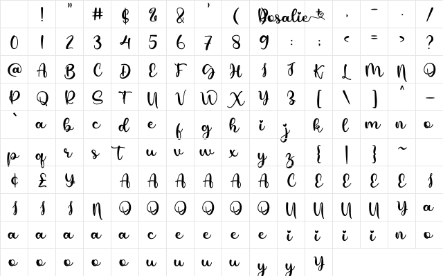 Rosalie Regular Character Map Rosalie Regular Character Map