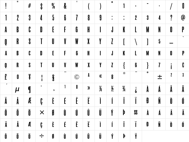 Roswell SC Four ITC Regular Character Map