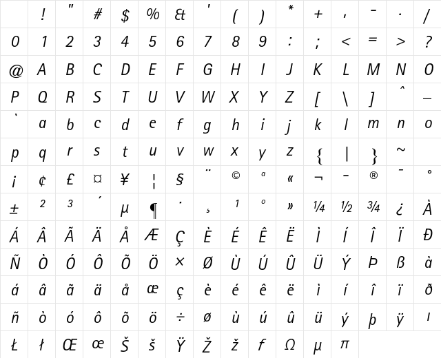 Rotis Sans Serif Std 56 Italic Character Map