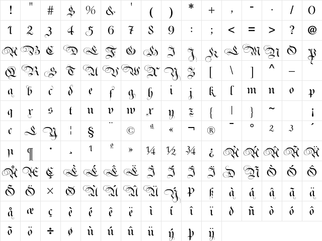 RoyalBavarian Regular Character Map RoyalBavarian Regular Character Map