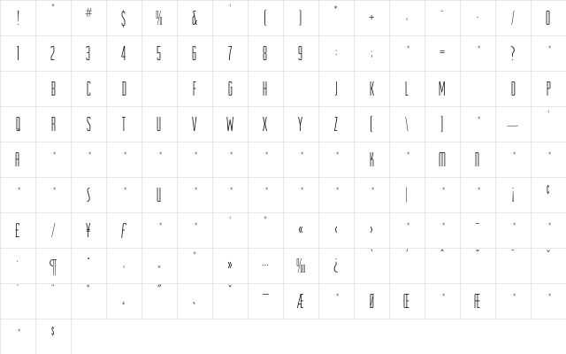 RRRaleighGothicCondLight Regular Character Map RRRaleighGothicCondLight Regular Character Map