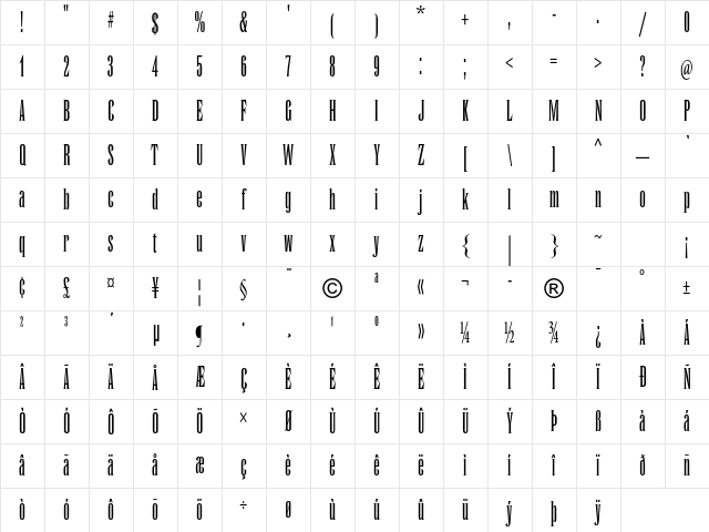 Runic MT Std Condensed Character Map