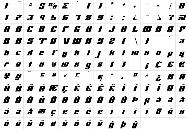 Runway Regular Character Map