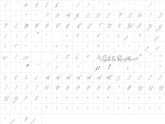 Sabila Renytha PERSONAL USE Italic Character Map