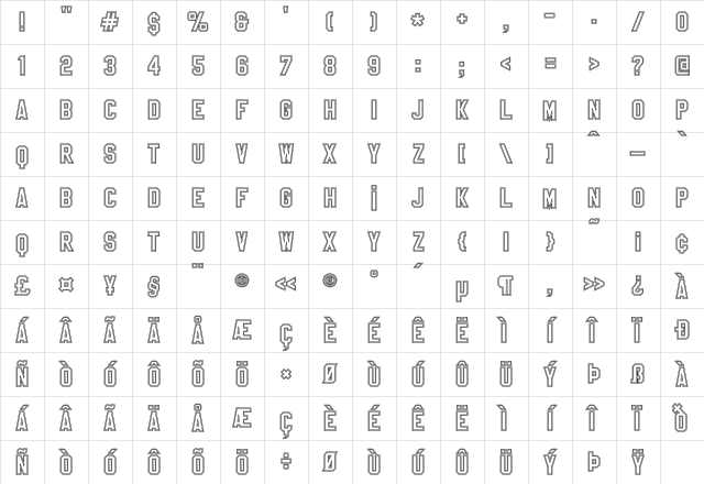 Sablon Up Outline Character Map