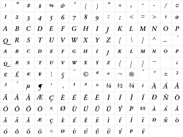 SabonNext RW SCDemi Bold Italic Character Map