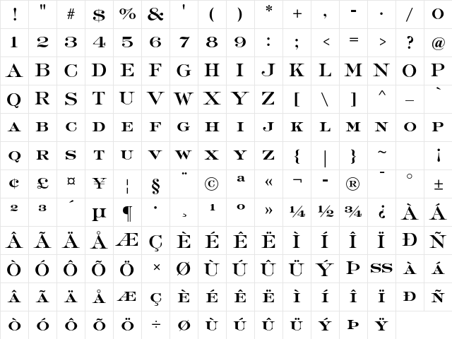 Sackers Roman Std Heavy Character Map Sackers Roman Std Heavy Character Map