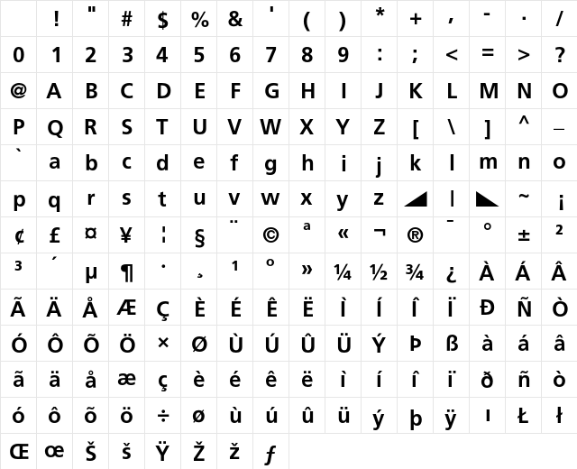 SALFrutiger Bold Character Map