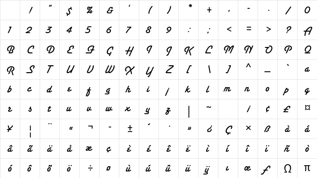 Santa Fe Std Regular Character Map