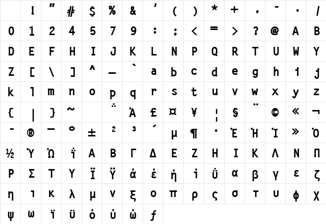 LetterGotLGRBol Regular Character Map
